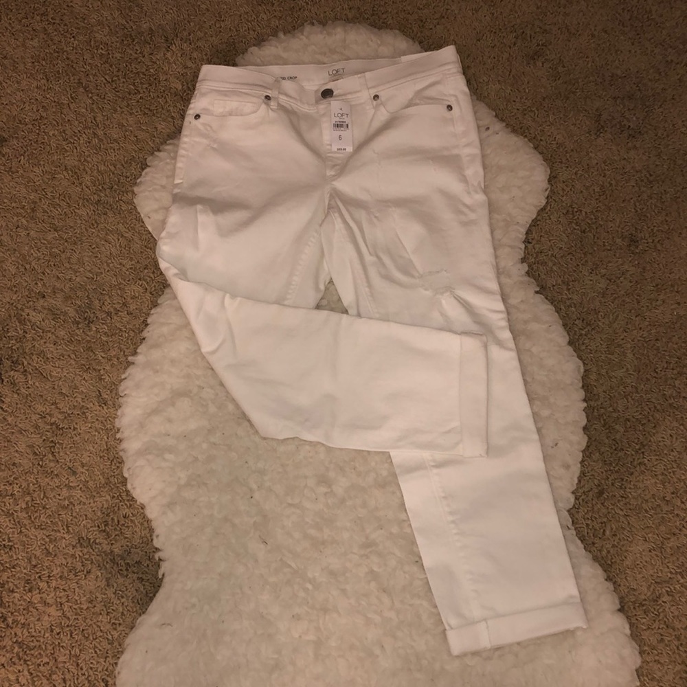 LOFT MID-WAIST STRAIGHT WHITE SKINNY JEANS